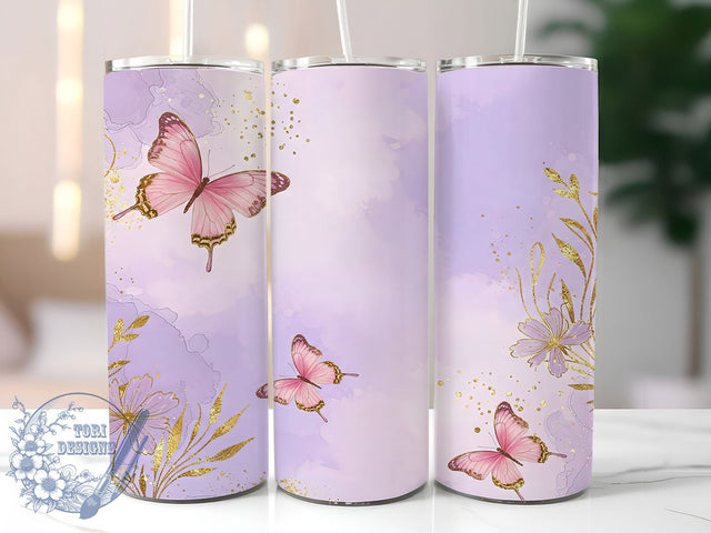 Pastel Butterfly Elegant Tumbler Wrap, Purple Gold Mug, Elegant Butterfly Cup, Soft Aesthetic Wrap, Glitter Accent Design, Feminine Luxe Gift, Sublimation Tumbler Wrap Sublimation ToriDesigns 