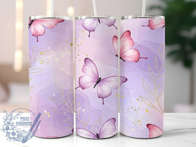 Pastel Butterfly Elegant Tumbler Wrap, Purple Gold Mug, Elegant Butterfly Cup, Soft Aesthetic Wrap, Glitter Accent Design, Feminine Luxe Gift, Sublimation Tumbler Wrap Sublimation ToriDesigns 