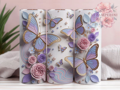 Pastel Butterfly Pearl Nature 20oz Tumbler, Floral Design, Pearl Dots, Whimsical Style, Elegant Nature, 20oz Tumbler Wrap, Sublimation PNG Sublimation Li Zamperini 