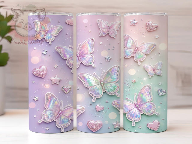 Pastel Butterfly Sparkle Glow 20oz Tumbler, Butterfly Motif, Pastel Theme, Sparkle Accent, Glow Art Design, Whimsical Flair, Sublimation Wrap, 20oz Tumbler Sublimation Lara' s Designs 