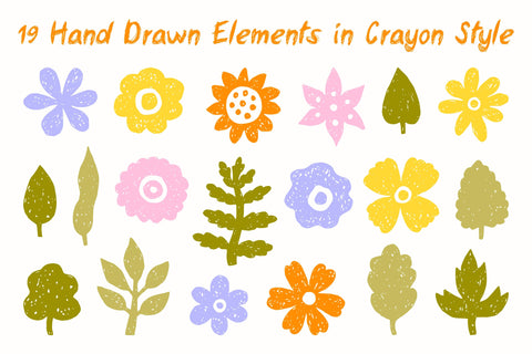Pastel Chalk Flowers & Leaves PNG Clipart Set Sublimation Rin Green 