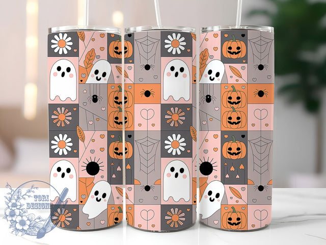 Pastel Checkerboard Ghost Tumbler, Checkerboard Ghost Cup, Kawaii Spooky Wrap, 20Oz Sublimation Design, Cute Ghost Mug, Pastel Spooky Drinkware, Adorable Halloween Tumbler Sublimation ToriDesigns 