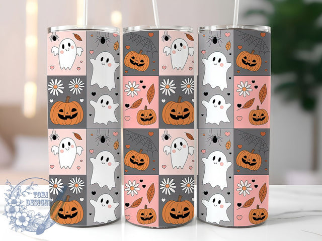 Pastel Checkerboard Ghost Tumbler, Checkerboard Ghost Cup, Kawaii Spooky Wrap, 20Oz Sublimation Design, Cute Ghost Mug, Pastel Spooky Drinkware, Adorable Halloween Tumbler Sublimation ToriDesigns 