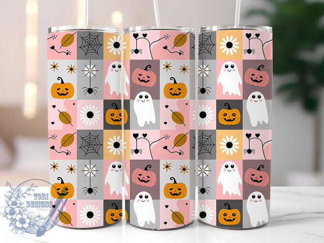 Pastel Checkerboard Ghost Tumbler, Checkerboard Ghost Cup, Kawaii Spooky Wrap, 20Oz Sublimation Design, Cute Ghost Mug, Pastel Spooky Drinkware, Adorable Halloween Tumbler Sublimation ToriDesigns 