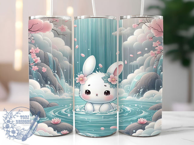 Pastel Cherry Blossom Bunny Tumbler, Cherry Blossom Tumbler, Spring Bunny Wrap, Cute Animal Drinkware, Calming Floral Design, 20Oz Sublimation Wrap, Kawaii Rabbit Cup Sublimation ToriDesigns 