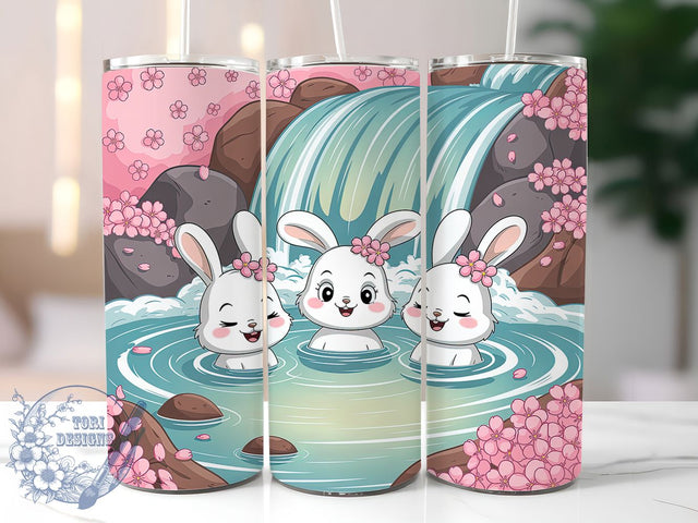 Pastel Cherry Blossom Bunny Tumbler, Cherry Blossom Tumbler, Spring Bunny Wrap, Cute Animal Drinkware, Calming Floral Design, 20Oz Sublimation Wrap, Kawaii Rabbit Cup Sublimation ToriDesigns 