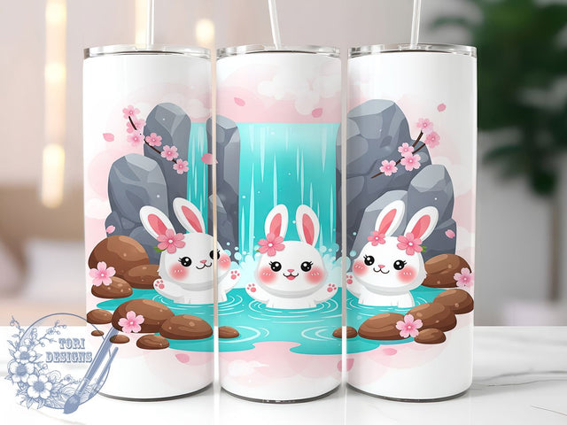 Pastel Cherry Blossom Bunny Tumbler, Cherry Blossom Tumbler, Spring Bunny Wrap, Cute Animal Drinkware, Calming Floral Design, 20Oz Sublimation Wrap, Kawaii Rabbit Cup Sublimation ToriDesigns 