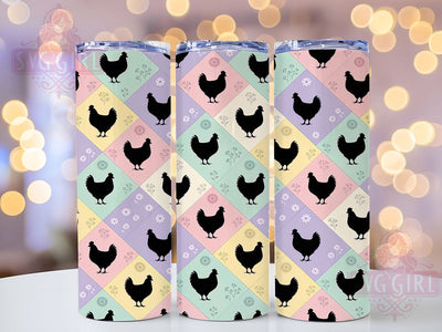 Pastel Chicken Quilt 20oz Tumbler, Chicken Quilt, Pastel Style, Farmhouse Theme, Sublimation Wrap, 20oz Tumbler, Rustic Aesthetic, Country Charm Sublimation SvggirlplusArt 