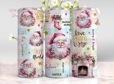 Pastel Christmas 20 oz Skinny Tumbler Sublimation Design Digital Download PNG Instant Digital, Pastel Christmas Tumbler Wrap, Pink Christmas Sublimation WillowSageDesign 