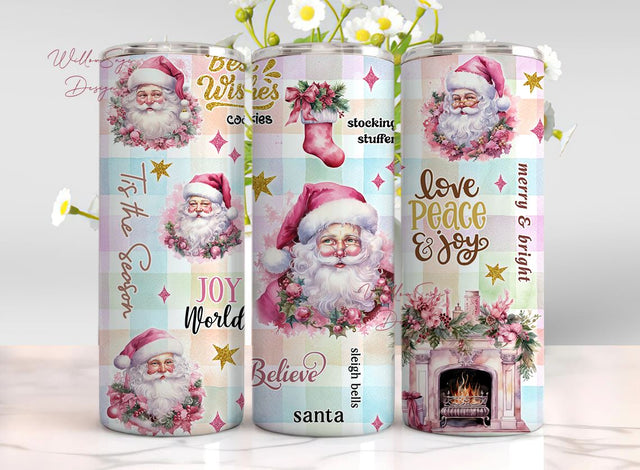 Pastel Christmas 20 oz Skinny Tumbler Sublimation Design Digital Download PNG Instant Digital, Pastel Christmas Tumbler Wrap, Pink Christmas Sublimation WillowSageDesign 