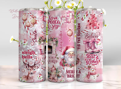 Pastel Christmas 20 oz Skinny Tumbler Sublimation Design Digital Download PNG Instant Digital, Pastel Christmas Tumbler Wrap, Pink Christmas Sublimation WillowSageDesign 