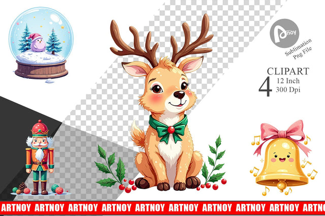 Pastel Christmas Character Clipart Sublimation artnoy 