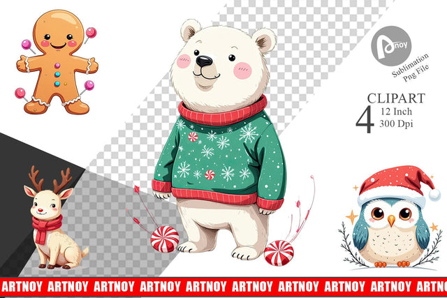 Pastel Christmas Character Clipart Sublimation artnoy 