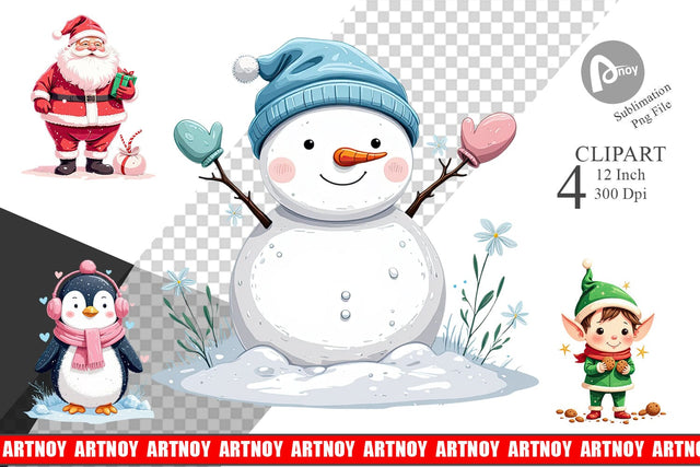 Pastel Christmas Character Clipart Sublimation artnoy 
