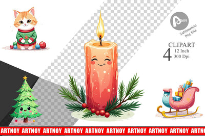 Pastel Christmas Character Clipart Sublimation artnoy 