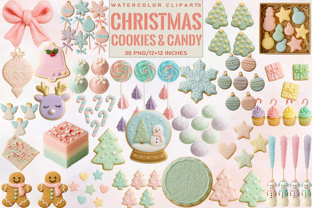 Pastel Christmas Cookies & Candy Clipart Sublimation SVGArt 