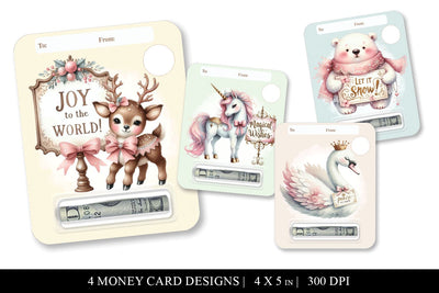Pastel Christmas Money Cards - Print Then Cut PNG Sublimation BijouBay 
