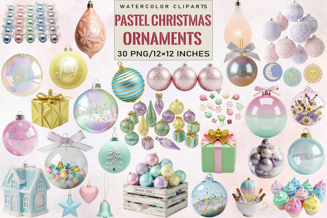 Pastel Christmas Ornaments Art Bundle. Sublimation SVGArt 