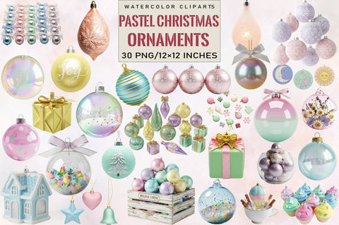 Pastel Christmas Ornaments Art Bundle. Sublimation SVGArt 