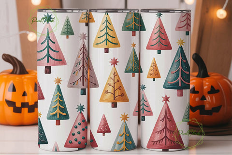 Pastel Christmas Trees Tumbler Wrap Sublimation PixelChick 
