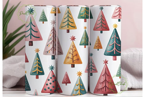 Pastel Christmas Trees Tumbler Wrap Sublimation PixelChick 