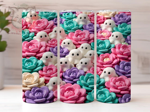 Pastel Clay Ghosts 20oz Tumbler, Ghost Motif, Clay Accent, Pastel Theme, Artistic Design, Whimsical Flair, Sublimation Wrap, 20oz Tumbler Sublimation Lara' s Designs 