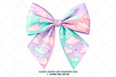 Pastel Cloudy Sky Coquette Bow Clipart, pastel cloudy bow, sky coquette bow, whimsical bow design, cloudy sky clipart, digital bow design, delicate pastel bow, sky bow art Sublimation FloridPrintables 