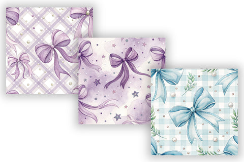Pastel Coquette Bows Gingham Pattern, Seamless Watercolor Bundle Pack, Printable Scrapbook Paper, Feminine Floral Design Collection Digital Pattern FloridPrintables 
