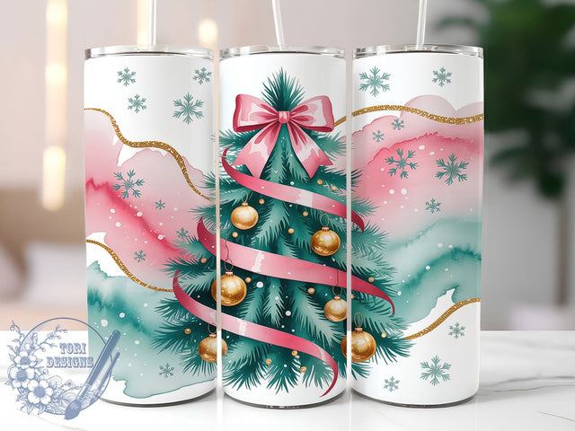 Pastel Coquette Christmas Tumbler, Coquette Christmas Bow, Watercolor Christmas Png, 20oz Skinny Tumbler, Pastel Christmas Wrap, Sublimation Design, Girly Christmas Tumbler Sublimation ToriDesigns 