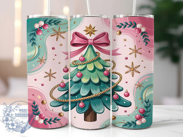 Pastel Coquette Christmas Tumbler, Coquette Christmas Bow, Watercolor Christmas Png, 20oz Skinny Tumbler, Pastel Christmas Wrap, Sublimation Design, Girly Christmas Tumbler Sublimation ToriDesigns 