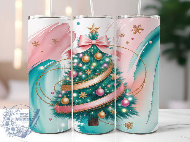 Pastel Coquette Christmas Tumbler, Coquette Christmas Bow, Watercolor Christmas Png, 20oz Skinny Tumbler, Pastel Christmas Wrap, Sublimation Design, Girly Christmas Tumbler Sublimation ToriDesigns 