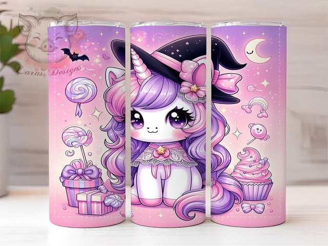 Pastel Coquette Witch Unicorn Tumbler, Coquette Witch Mug, Cute Halloween Art, 20Oz Tumbler Wrap, Sublimation Design, Kawaii Witch Print, Magical Pastel Drinkware Sublimation Lara' s Designs 