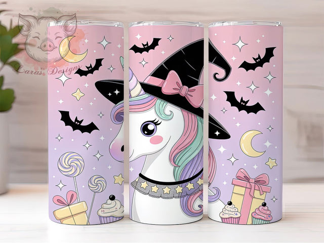 Pastel Coquette Witch Unicorn Tumbler, Coquette Witch Mug, Cute Halloween Art, 20Oz Tumbler Wrap, Sublimation Design, Kawaii Witch Print, Magical Pastel Drinkware Sublimation Lara' s Designs 
