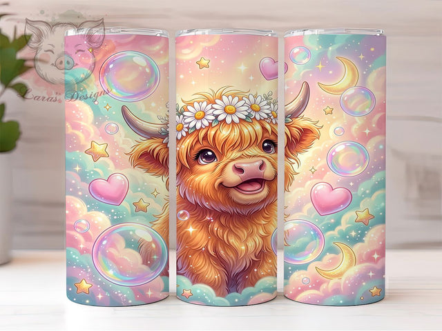 Pastel Cute Highland Cow 20oz Tumbler, Pastel Highland Cow, Cute Highland Cow, Highland Cow Tumbler, Pastel Cow Tumbler, Cute Cow Tumbler, 20oz Tumbler, Tumbler Wrap Sublimation Lara' s Designs 