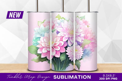 Pastel dahlia flower bouquet tumbler png Sublimation Regulrcrative 