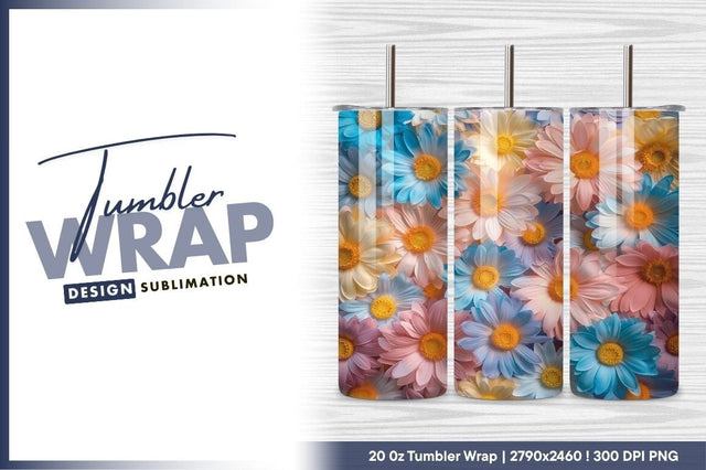Pastel Daisy Flowers Tumbler Png Floral Pattern Sublimation Regulrcrative 