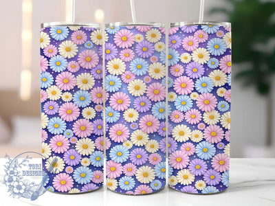 Pastel Daisy Sparkle 20oz Tumbler Wrap, Pastel Theme, Daisy Flower, Sparkle Effect, Whimsical Style, Playful Charm, Skinny Tumbler, Sublimation PNG Sublimation ToriDesigns 