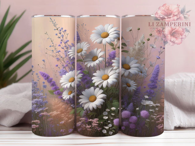 Pastel Daisy Wildflower Tumbler Wrap, Pastel Flower Art, Spring Garden Tumbler, Soft Floral Pattern, Watercolor Garden Gift, Wildflower Cup Art, Feminine Floral Wrap Sublimation Li Zamperini 