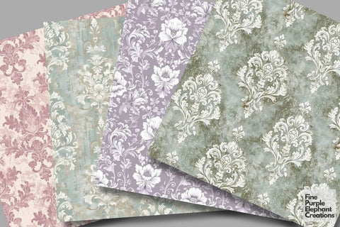Pastel Damask Digital Paper - Shabby Chic Regency Era Digital Pattern Fine Purple Elephant Creations 