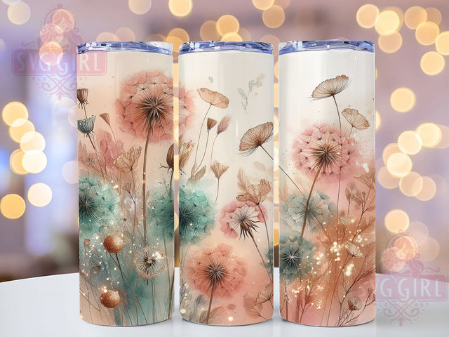 Pastel Dandelion Whimsy Tumbler Wrap, Whimsical Flower Design, Spring Dandelion Art, Pastel Garden Cup, Dainty Flower Gift, Feminine Nature Wrap, Delicate Sublimation Sublimation SvggirlplusArt 