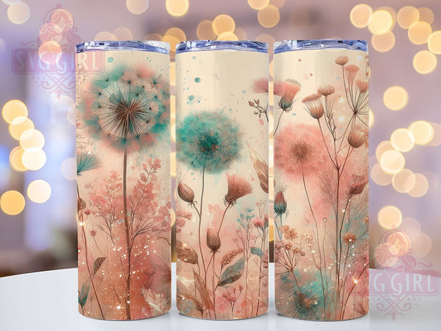 Pastel Dandelion Whimsy Tumbler Wrap, Whimsical Flower Design, Spring Dandelion Art, Pastel Garden Cup, Dainty Flower Gift, Feminine Nature Wrap, Delicate Sublimation Sublimation SvggirlplusArt 