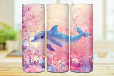 Pastel Dolphin 20oz Skinny Tumbler Wrap Sublimation Design. Sublimation CosmosFineArt 