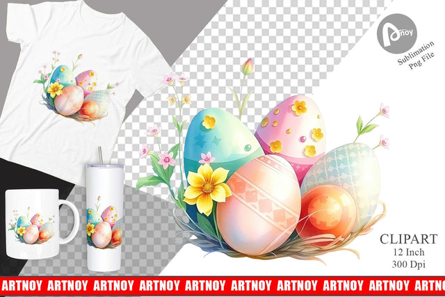Pastel Easter Eggs Clipart Sublimation artnoy 