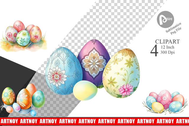Pastel Easter Eggs Clipart Sublimation artnoy 