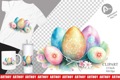Pastel Easter Eggs Clipart Sublimation artnoy 