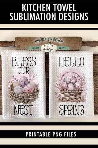 Pastel Easter Eggs Kitchen Dish Towel Sublimation PNG Sublimation Ewe-N-Me Designs 
