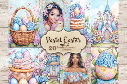 Pastel Easter Junk Journal Paper | Flowers Picture Collage SVG GlamArtZhanna 