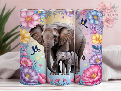Pastel Elephant Love Glow 20oz Tumbler, Pastel Theme, Elephant Motif, Love Design, Glow Effect, Whimsical Charm, Skinny Tumbler, Sublimation PNG Sublimation Li Zamperini 