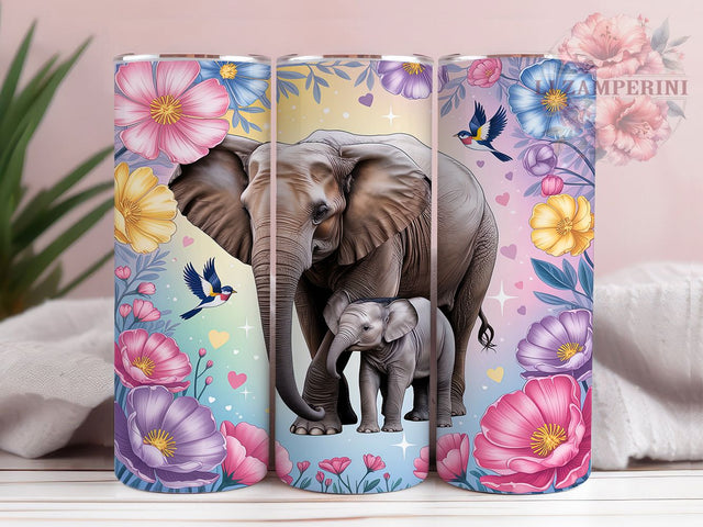 Pastel Elephant Love Glow 20oz Tumbler, Pastel Theme, Elephant Motif, Love Design, Glow Effect, Whimsical Charm, Skinny Tumbler, Sublimation PNG Sublimation Li Zamperini 