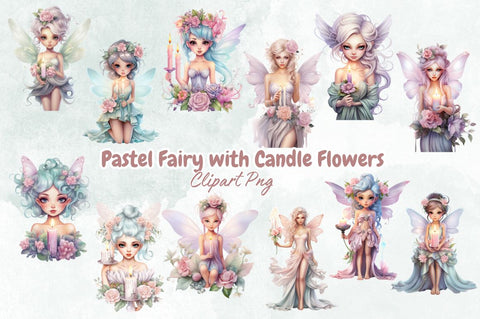 Pastel Fairy with Candle Flowers Bundle Sublimation Designangry 